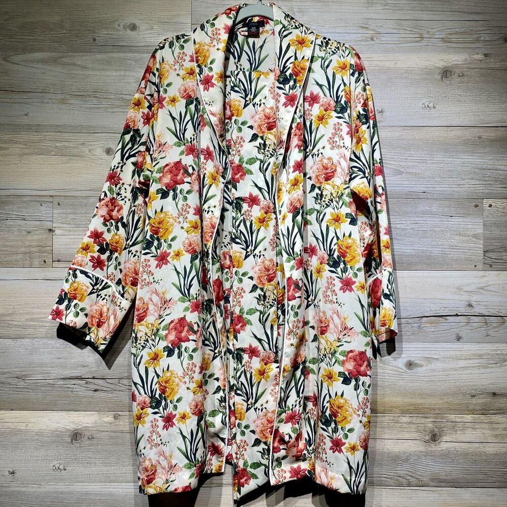 J Crew Robe Easy Luxe Eco Winter Garden Floral Size S/M Satin Pockets Tie Waist